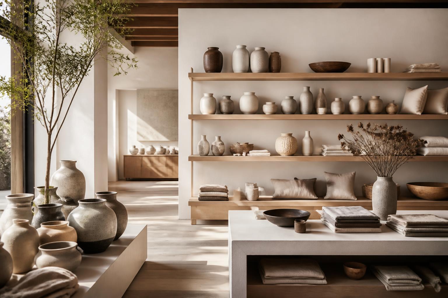 Homewares store interior with ceramics and linen